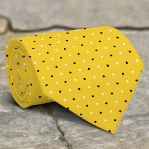 Cravate Mariage sur fond jaune à pois noirs et blancs