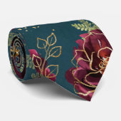 Cravate Mariage Teal Bordeaux Ton Jonc Or (Roulé)