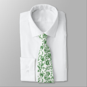 Cravate Mariage Toile Chinoiserie Florale Verte et Blanche