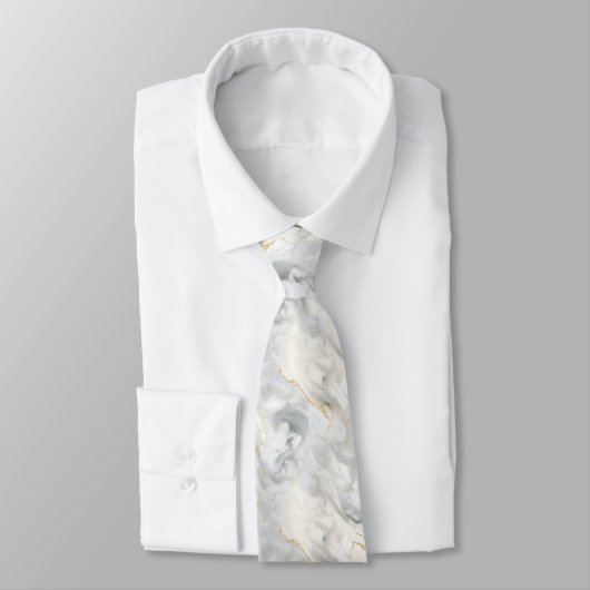Cravate Mariage Tourbillon de marbre gris blanc or Formel (Attaché)
