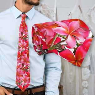 Cravate Mariage Tropical Fleurs de Frangipanier Roses pour