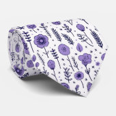 Cravate Mariage végétal violet et blanc (Roulé)