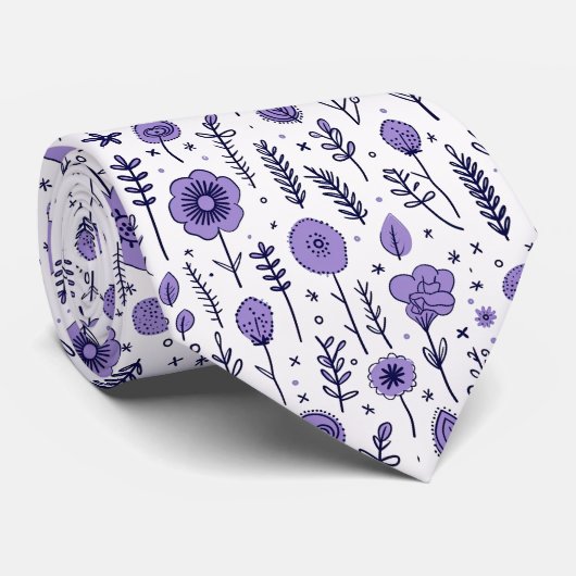 Cravate Mariage végétal violet et blanc (Roulé)