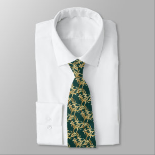 Cravate Mariage vert émeraude du feuillage doré