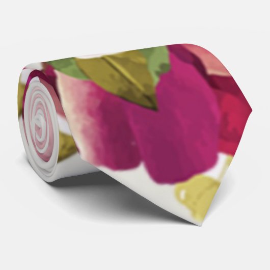 Cravate Mariage Vins et Pies Roses Bleues (Roulé)