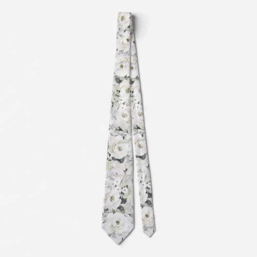 Cravate Mariage White Peony Silver Eucalyptus (Devant)