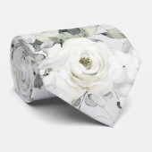 Cravate Mariage White Peony Silver Eucalyptus (Roulé)