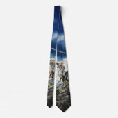 Cravate Marié Turquoise et Bleu Fantastique Dragon (Dos)