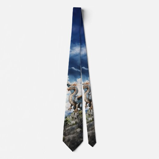 Cravate Marié Turquoise et Blue Fantasy Dragon (Devant)