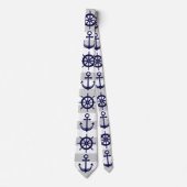 Cravate Marine Ancre bleue et roue de bateau Nautique (Devant)