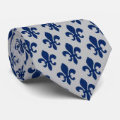 Cravate Marine bleu Argent gris Fleur De Lis Motif (Roulé)