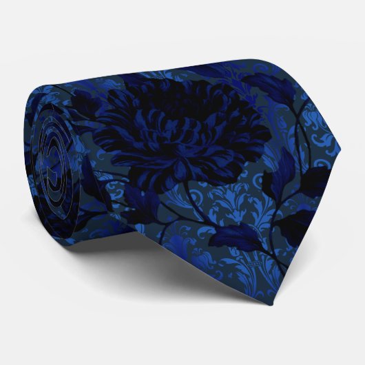 Cravate Marine Bleu brillant Floral Damask Aristocrat Mari (Roulé)
