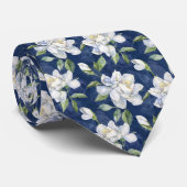 Cravate Marine bleu et blanc Gardenia Floral (Roulé)