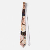 Cravate Marine Bleu & Floral Roses Gras Fleurs (Devant)