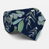 Cravate Marine bleu Turquoise Eucalyptus Motif vert (Roulé)