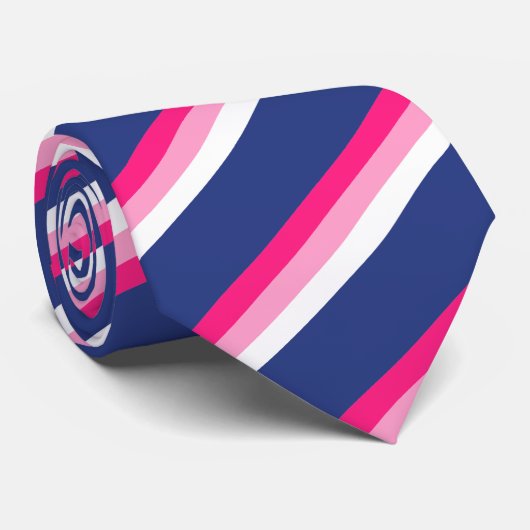 Cravate Marine Bleue Bleu Chaud Rose Blanc Diagonal Stripe (Roulé)