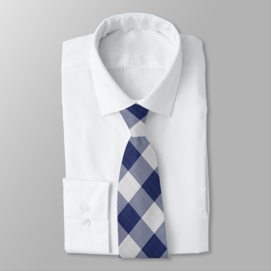 Cravate Marine Blue En vichy Check - Motif diagonal (Attaché)