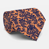 Cravate Marine Blue & Orange Floral Damas Motif 2 (Roulé)