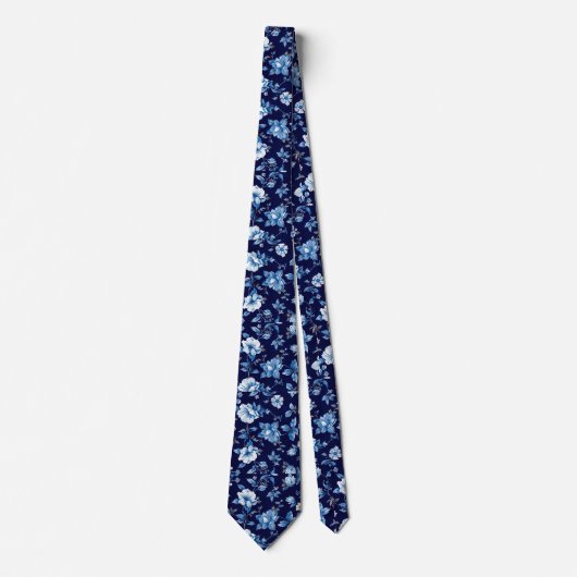 Cravate Marine Blue Porcelain Floral Mariage Groomsmen Cad (Devant)