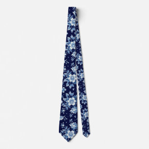 Cravate Marine Blue Porcelain Floral Mariage Groomsmen Cad