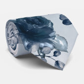 Cravate Marine Peonies Dusty Bleu Vert gris Mariage (Roulé)