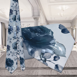 Cravate Marine Peonies Dusty Bleu Vert gris Mariage