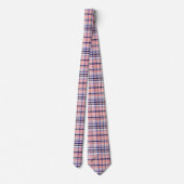 Cravate Marine Rose Bleu Blanc Preppy Madras Plaid (Dos)