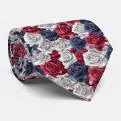 Cravate Marine rouge Rose 3d Blanc (Roulé)