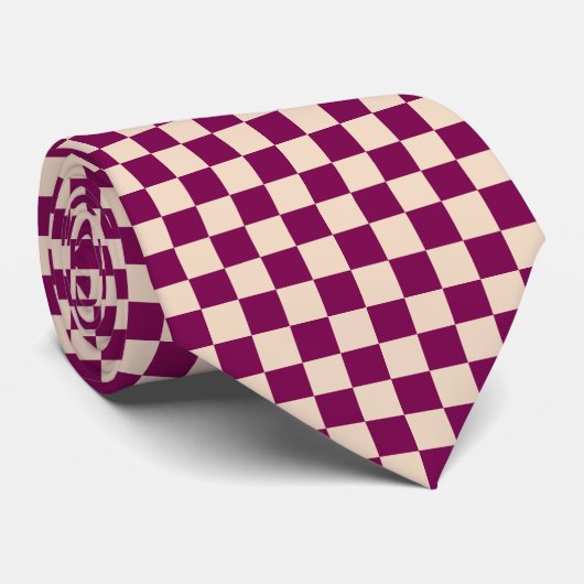 Cravate Maroon and beige checkerboard pattern (Roulé)