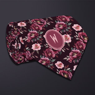 Cravate Maroon Peonies Floral