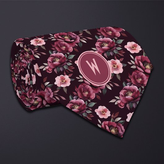 Cravate Maroon Peonies Floral