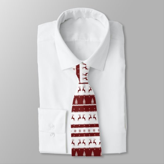 Cravate Maroon Reindeer Stripe Motif de Noël (Attaché)
