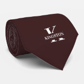 Cravate Marron Chocolat Élégant Monogramme + Nom (Roulé)