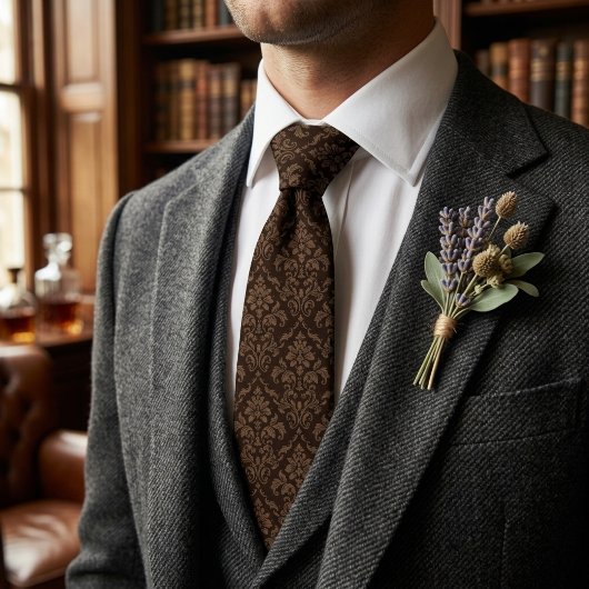 Cravate Marron Élégant Damassé Classique Gentleman
