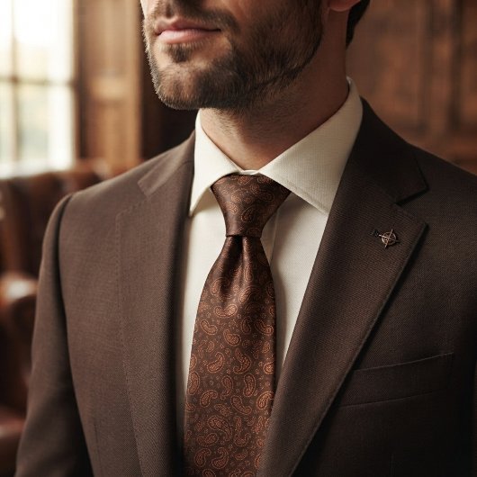 Cravate Marron Héritage Micro-Paisley Invité de Mariage