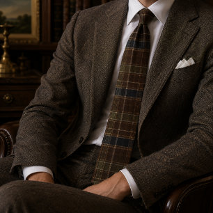 Cravate Marron Navy Vert Multicolore Tartan Carreaux