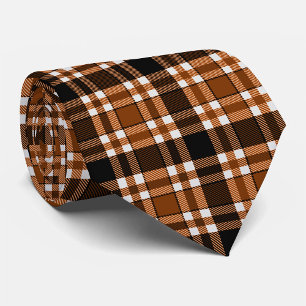Cravate Marron Noir Blanc Flanelle Motif Tartan Design