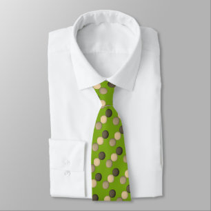Cravate Marron sur Vert, motif moderne amusant à pois