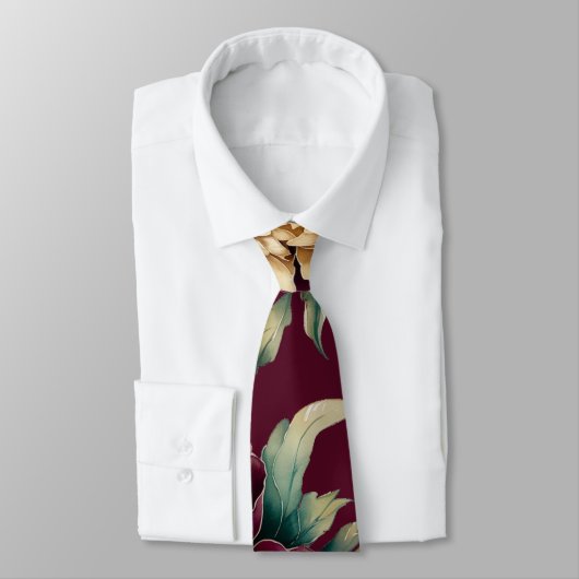 Cravate Marsala Red et Gold Peony Mariage Groom (Attaché)