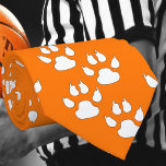 Cravate Mascotte De Sport Blanc Paw Sur Orange<br><div class="desc">Mascotte de l'équipe empreintes de pattes de cou sur cravate orange foncé</div>