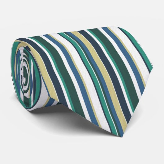 Cravate masculin bleu vert et or rayé (Roulé)