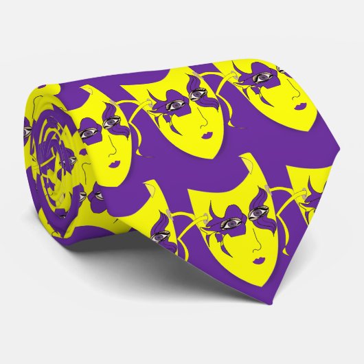Cravate Masque de Carnaval Mardi Gras sur CouTie Violet (Roulé)