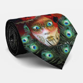 CRAVATE MASQUE ROUGE AVEC PEACOCK FEATHERS MASQUERADE PART (Roulé)