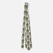 Cravate Masques Tiki - Olive foncé sur blanc (Dos)