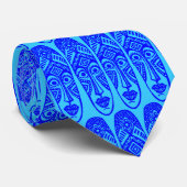 Cravate Masques Tiki surpris - Tons de Bleu (Roulé)