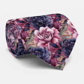 Cravate Mauve Bleu Nuit Rose Foncé Floral (Roulé)