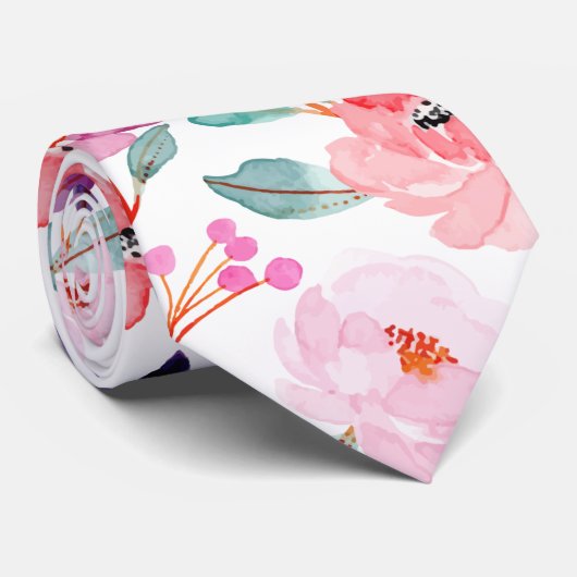 Cravate Mauve Blush étonnant Motif d'aquarelle florale (Roulé)