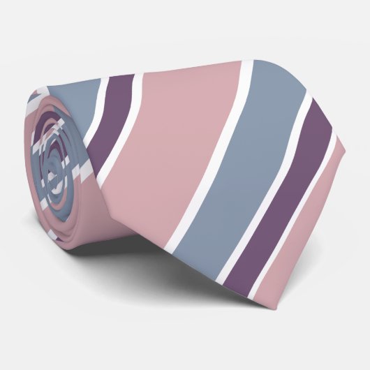 Cravate Mauve Dusty Bleu Rose Diagonale rayures (Roulé)