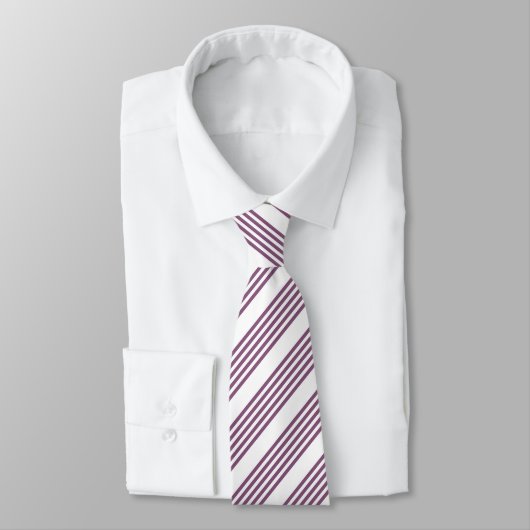 Cravate Mauve violet blanc cinq bandes motif (Attaché)
