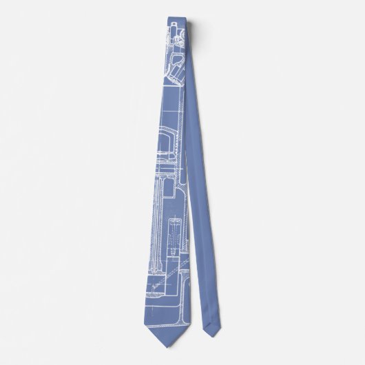 CRAVATE MECHANICAL DRAWING VINTAGE BLUEPRINT WHITE CUSTOM (Devant)